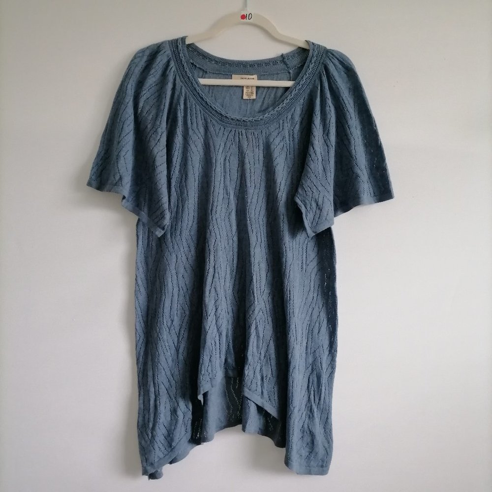 NWT DKNY Jeans Womens Blue Open Knit Eyelet Hi-Lo Pullover Knit Top Size L